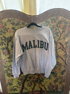 Brandy Melville Gray 'MALIBU' Crewneck Sweatshirt